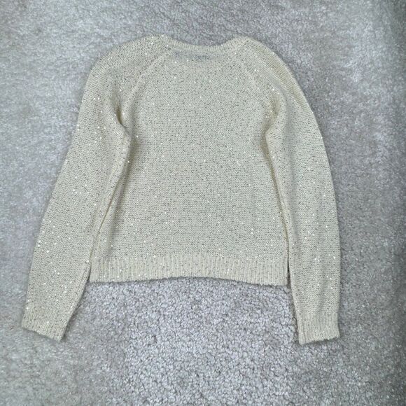 ATM Sequin Crew Neck Alpaca Wool Blend Raglan Sweater Ivory - Picture 3 of 8